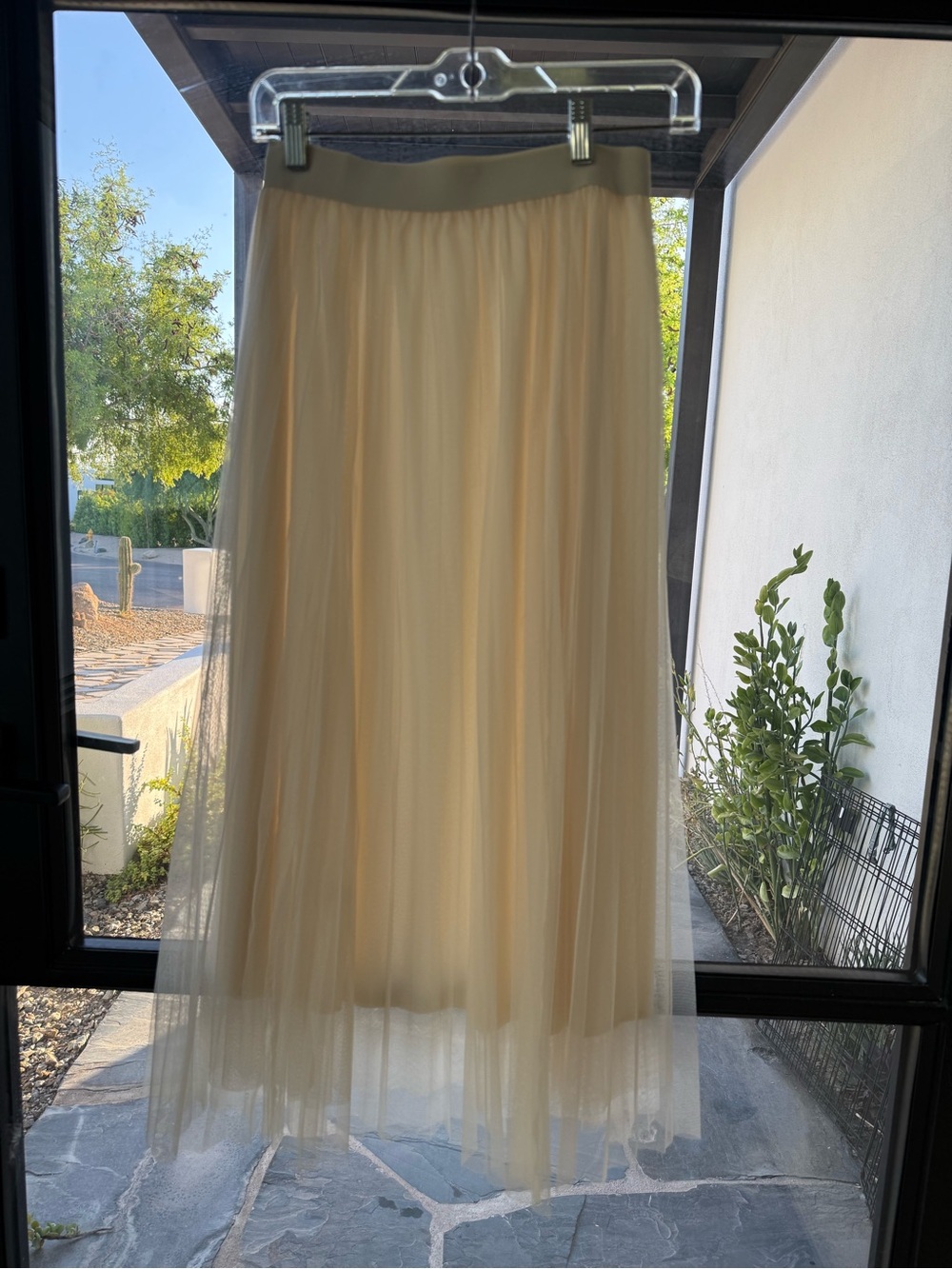 Elegant Cream Tulle Maxi Skirt